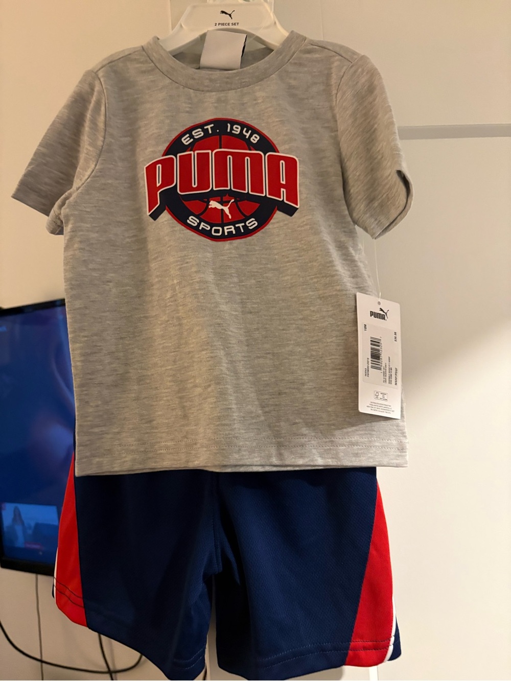 Puma Gray Tee with Navy & Red Sporty Pajama Set 18 Months